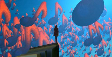 Soyut renkli arka plan, hayal gücü kavramı insan silueti.