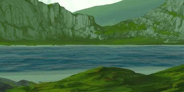 yeşil gökyüzü ile tropikal manzara