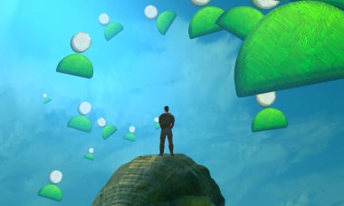 noel ağacı ve yeşil gökyüzü