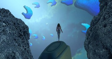 Kumsalda oturan kadın.