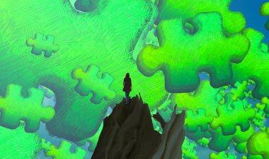 Soyut renkli arka plan, hayal gücü kavramı insan silueti.