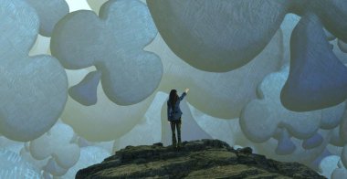 Soyut renkli arka plan, hayal gücü kavramı insan silueti.