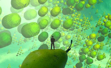 2d illüstrasyon kompozisyonu. Soyut rüya gibi motivasyonel görüntü. Hayali dünyada bir rüya da olan kişinin İllüstrasyon. Renkli zemin