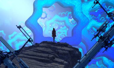 Soyut renkli arka plan, hayal gücü kavramı insan silueti.