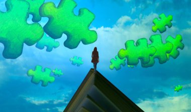 Soyut renkli arka plan, hayal gücü kavramı insan silueti.