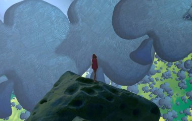 Soyut renkli arka plan, hayal gücü kavramı insan silueti.