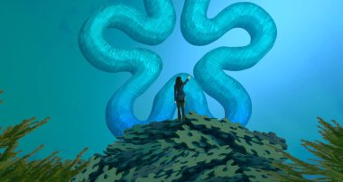 Soyut renkli arka plan, hayal gücü kavramı insan silueti.