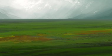 Guaj veya akrilik boyalar ile çizim dağların Manzara