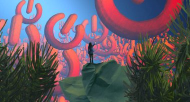 Soyut renkli arka plan, hayal gücü kavramı insan silueti.