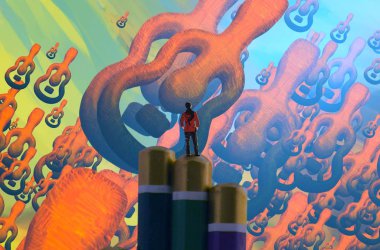 Soyut renkli arka plan, hayal gücü kavramı insan silueti.