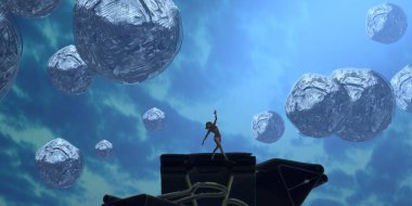 2d illüstrasyon. Soyut rüya gibi motivasyonel görüntü. Hayali dünyada bir kişinin rüyada olması nın illüstrasyonu. 