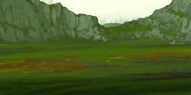 Guaj veya akrilik boyalar ile çizim dağların Manzara