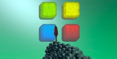 Soyut renkli arka plan, hayal gücü kavramı insan silueti.