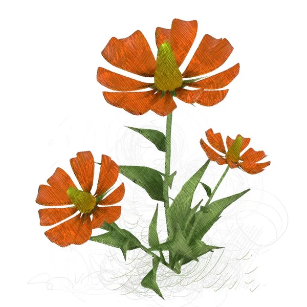 Akvarell Blommor Med Blad — Stockfoto