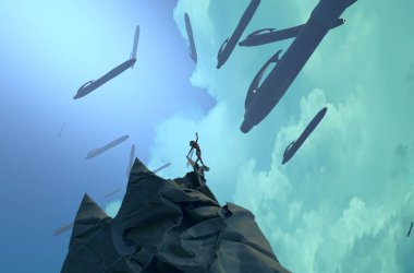 mavi gökyüzünde uçan