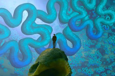 Soyut renkli arka plan, hayal gücü kavramı insan silueti.