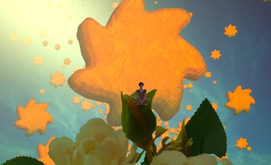 Soyut renkli arka plan, hayal gücü kavramı insan silueti.