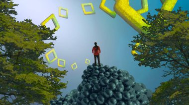 Soyut renkli arka plan, hayal gücü kavramı insan silueti.