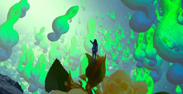 Soyut renkli arka plan, hayal gücü kavramı insan silueti.