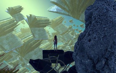 Kumsalda oturan kadın.