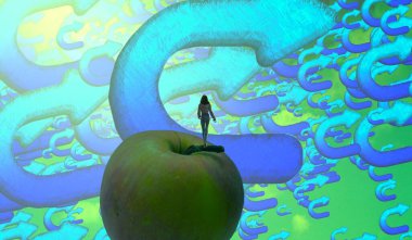 Soyut renkli arka plan, hayal gücü kavramı insan silueti.