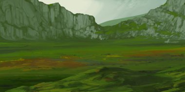 Guaj veya akrilik boyalar ile çizim dağların Manzara