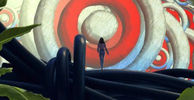 Soyut renkli arka plan, hayal gücü kavramı insan silueti.