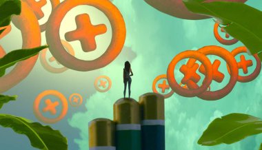 Soyut renkli arka plan, hayal gücü kavramı insan silueti.