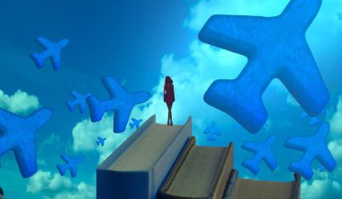 Soyut renkli arka plan, hayal gücü kavramı insan silueti.