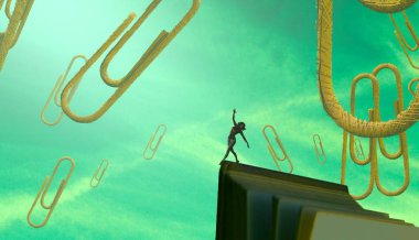 2d illüstrasyon. Soyut rüya gibi motivasyonel görüntü. Hayali dünyada bir rüya da olan kişinin İllüstrasyon. Office