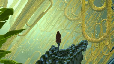 2d illüstrasyon. Soyut rüya gibi motivasyonel görüntü. Hayali dünyada bir rüya da olan kişinin İllüstrasyon. Office