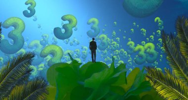 Soyut renkli arka plan, hayal gücü kavramı insan silueti.