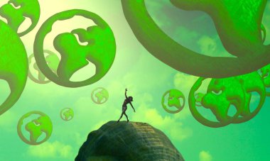 Soyut renkli arka plan, hayal gücü kavramı insan silueti.