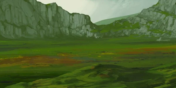 Krajobraz Gór Rysunek Gwasz Lub Farby Akrylowe — Zdjęcie stockowe