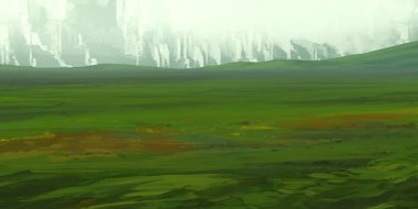 Guaj veya akrilik boyalar ile çizim dağların Manzara