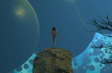 Kumsalda oturan kadın.