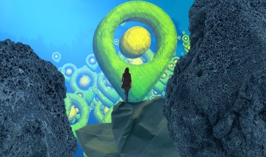 Soyut renkli arka plan, hayal gücü kavramı insan silueti.