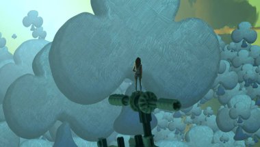 Soyut renkli arka plan, hayal gücü kavramı insan silueti.