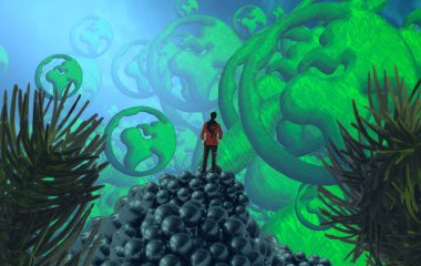 Soyut renkli arka plan, hayal gücü kavramı insan silueti.