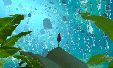 Suda yeşil yapraklar