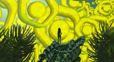 Yeşil çiçeklerin soyut çizimi