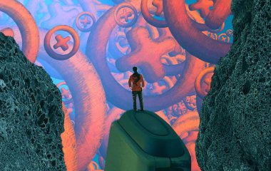 Soyut renkli arka plan, hayal gücü kavramı insan silueti.