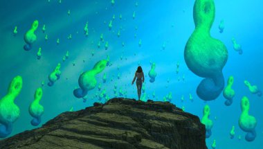 Soyut renkli arka plan, hayal gücü kavramı insan silueti.