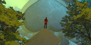 Soyut renkli arka plan, hayal gücü kavramı insan silueti.