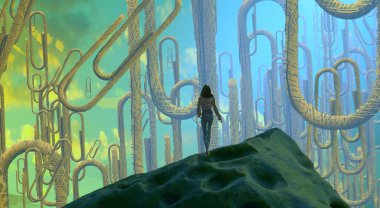 2d illüstrasyon. Soyut rüya gibi motivasyonel görüntü. Hayali dünyada bir rüya da olan kişinin İllüstrasyon. Office