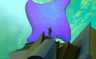 Soyut renkli arka plan, hayal gücü kavramı insan silueti.