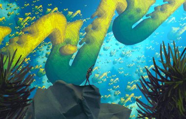 Soyut renkli arka plan, hayal gücü kavramı insan silueti.