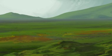 Guaj veya akrilik boyalar ile çizim dağların Manzara