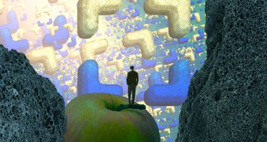 Soyut renkli arka plan, hayal gücü kavramı insan silueti.