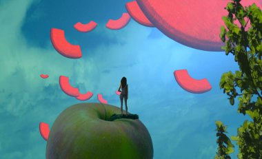 arka planda kırmızı elma